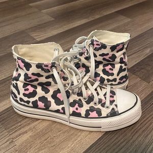 Pink platform cheetah print converse